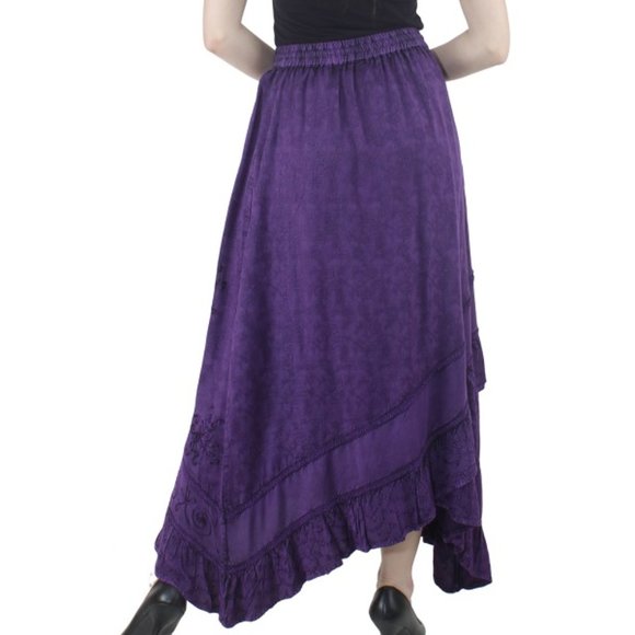 BOHO EMBROIDERED LONG A-LINE CUT SKIRT - Picture 3 of 4